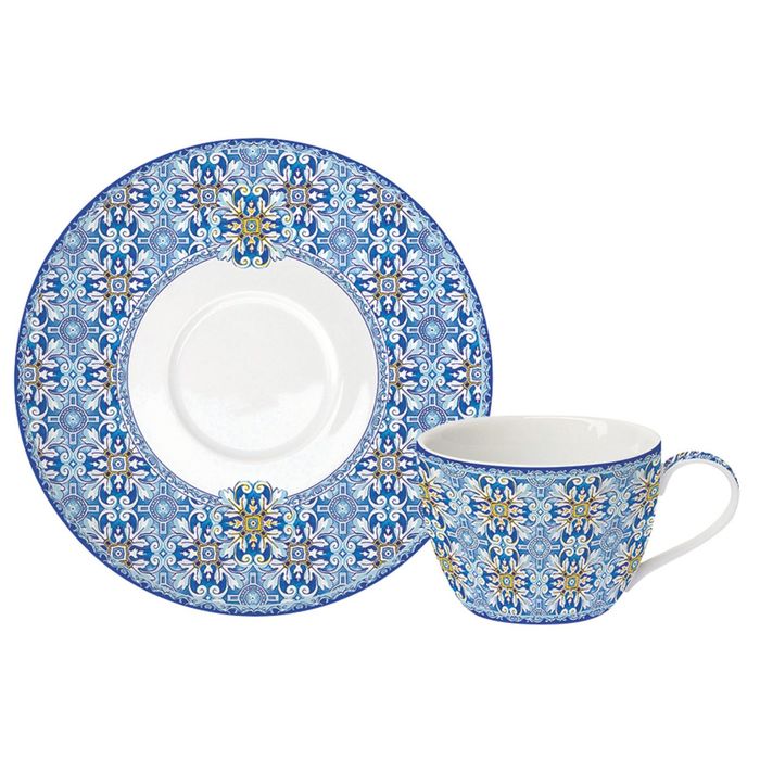 Чашка с блюдцем "Майолика", голубая