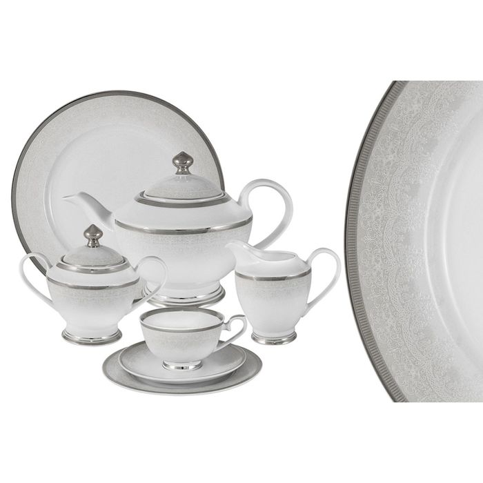 Чайный сервиз "Вуаль белая", 42 предмета, на 12 персон