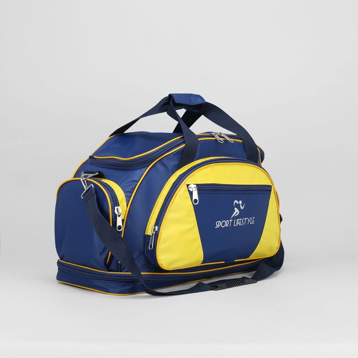 Сумка дорожная на молнии, 1 отдел, 3 наружных кармана, ремень, цвет синий/жёлтый