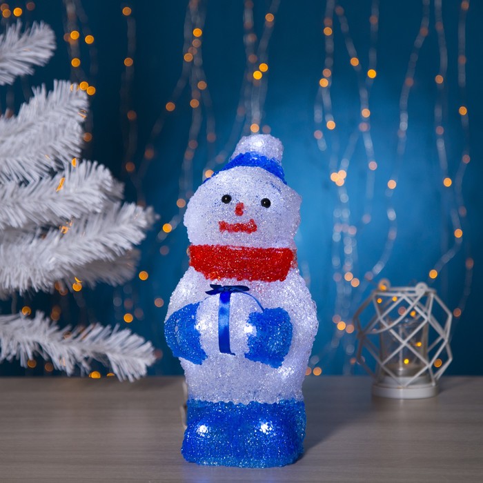 Фигура акрил. "Снеговичок голубой с подарком" 15х15х30 см, 15 LED, 220V