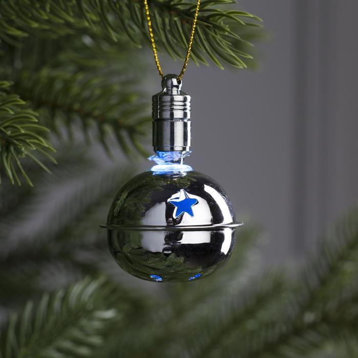 Подвеска световая "Погремушка серебряная" (батарейки в комплекте), 5,5 см, 1 LED, RGB