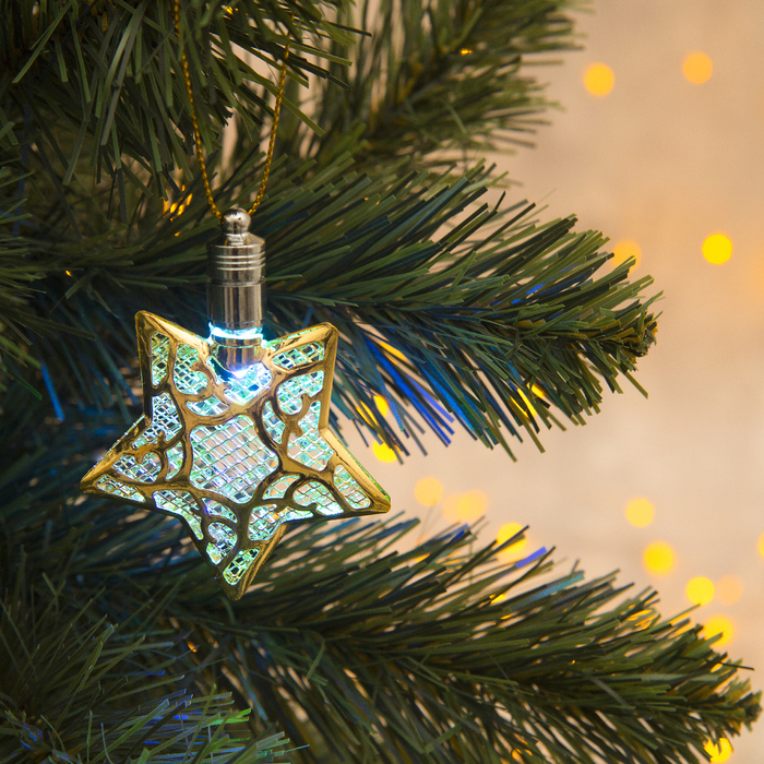 Подвеска световая "Звезда золотистая" (батарейки в комплекте), 8 см, 1 LED, RGB