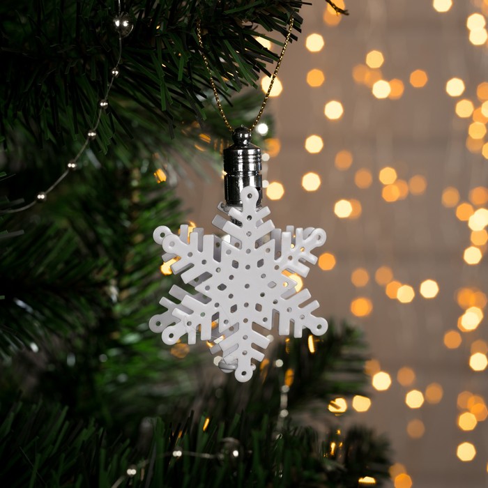 Подвеска световая "Снежинка белая" (батарейки в комплекте), d - 5см, 1 LED, RGB