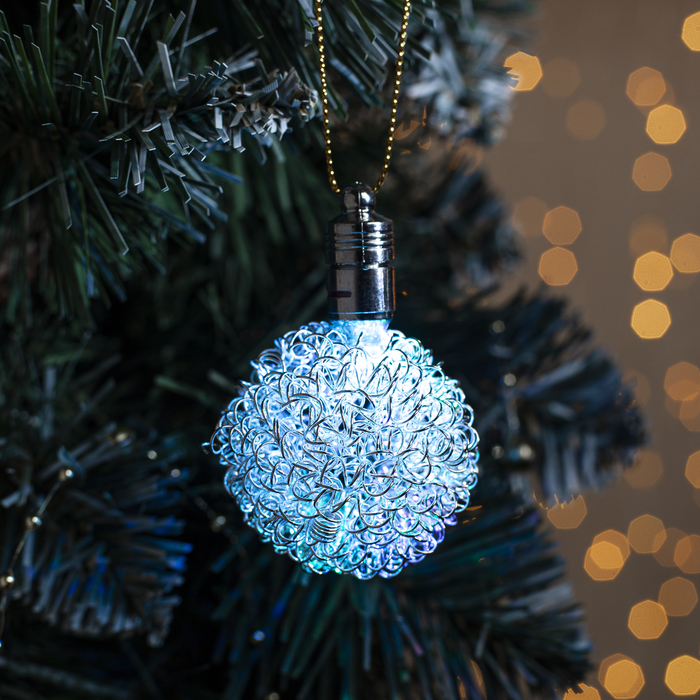 Подвеска световая "Шарик серебряный" (батарейки в комплекте), 6 см, 1 LED, RGB