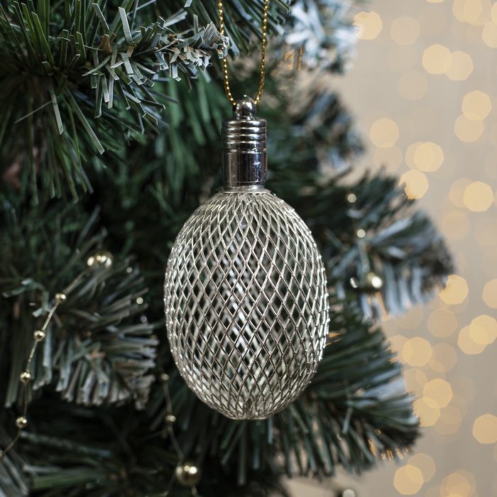 Подвеска световая "Шишка серебряная" (батарейки в комплекте), 8 см, 1 LED, RGB