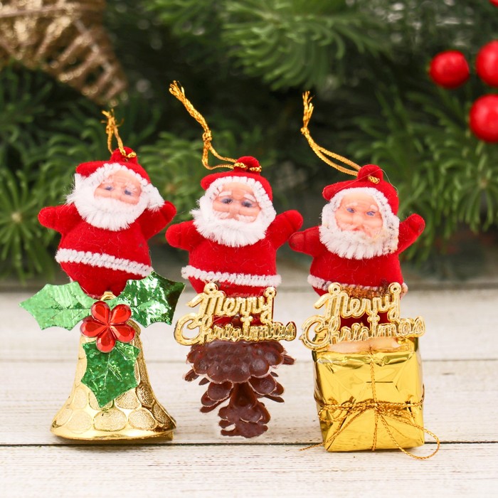 Украшение ёлочное "Дедушка Мороз" колокольчик, шишка, подарок (набор 3 шт) 2,5*6 см