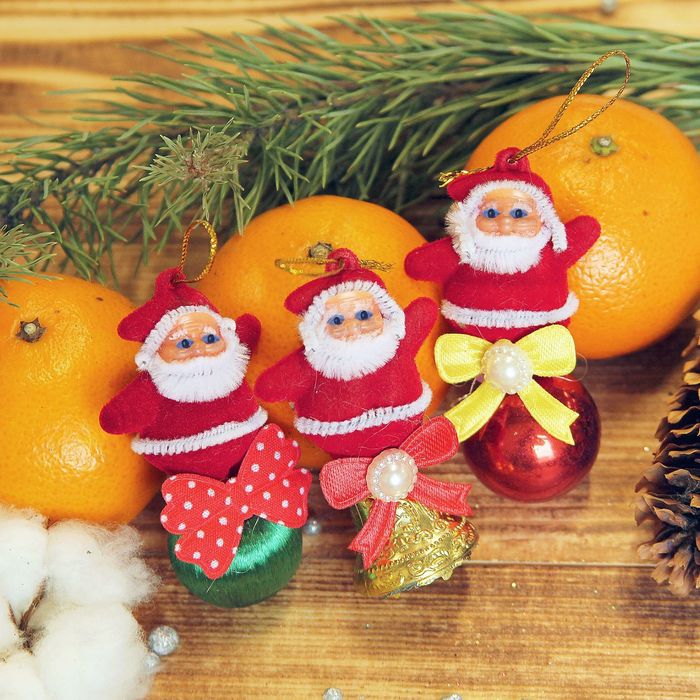 Украшение ёлочное "Дедушка Мороз" колокольчик, шарик (набор 3 шт) 2,5*6,5 см