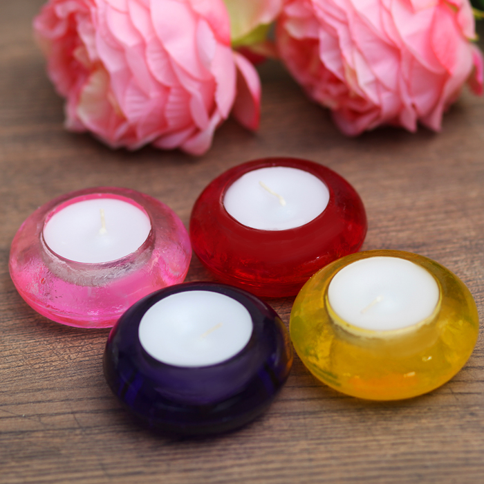 Свеча парафиновая в подсвечнике из стекла, цветной микс