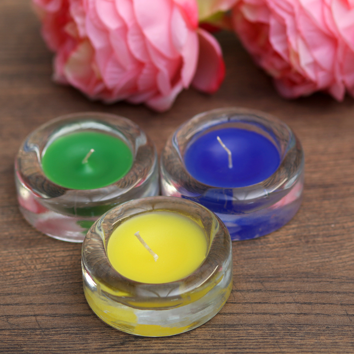 Свеча парафиновая цветная микс в подсвечнике Кружочек  микс