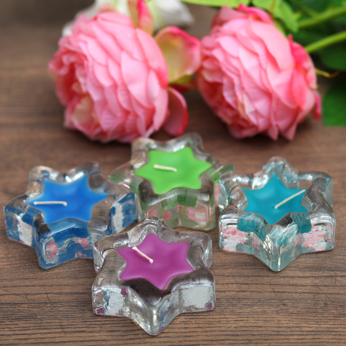 Свеча парафиновая цветная микс в подсвечнике Звездочка  микс