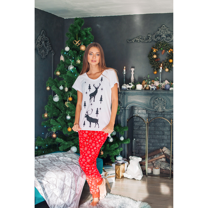 Футболка женская KAFTAN "Новый год", белый, р-р 50-52, 100% хлопок