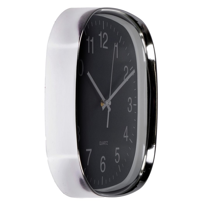 Часы настенные серия Плюс, квадрат, рама хром с круг углами, черный циферблат 30х30см