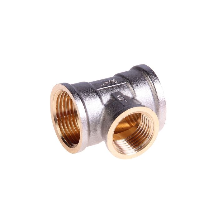 Тройник редукционный JIF, 3/4"х1/2"х3/4", внутренняя резьба, никелированный, латунь