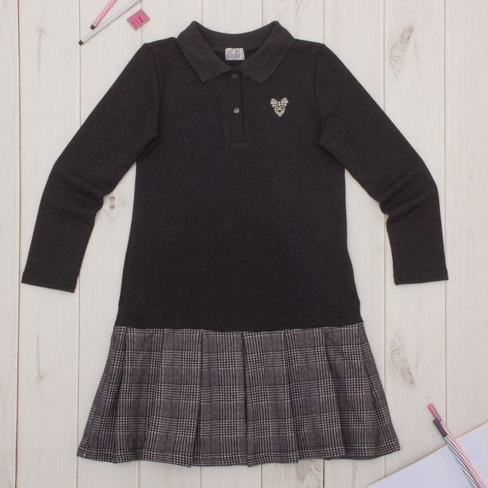 Платье для девочки "Школьная пора", рост 134 см (68), цвет антрацит, принт серце ДПД685858