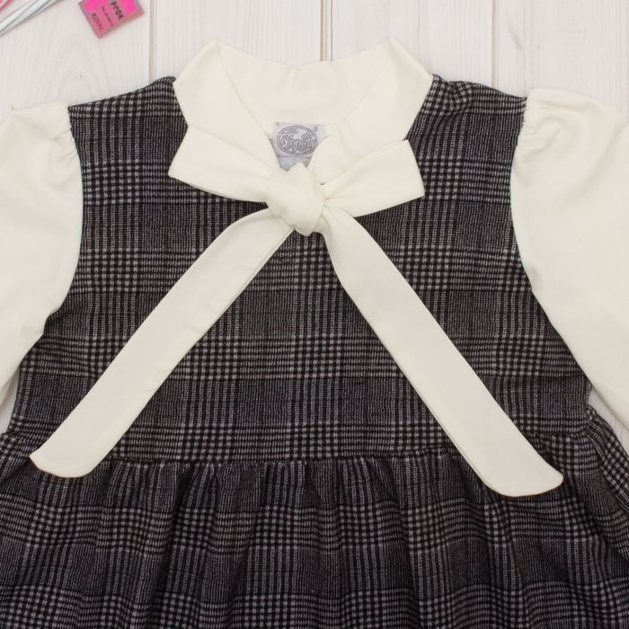Платье для девочки "Школьная пора", рост 122 см (62), цвет черно-белый, принт клетка ДПД6822 26263