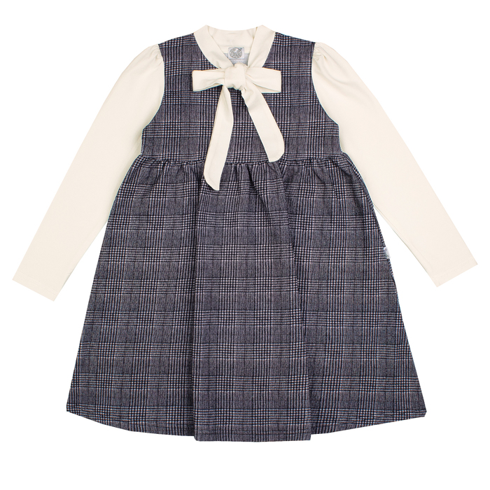 Платье для девочки "Школьная пора", рост 122 см (62), цвет черно-белый, принт клетка ДПД6822 26263