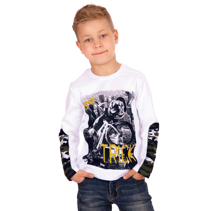 Джемпер для мальчика "Хищники", рост 122 см (62), цвет белый, принт тигр ПДД391067