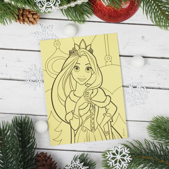 Фреска-открытка "Яркого Нового года!" Принцессы + 9 цветов песка по 2 гр, блестки 2 гр,