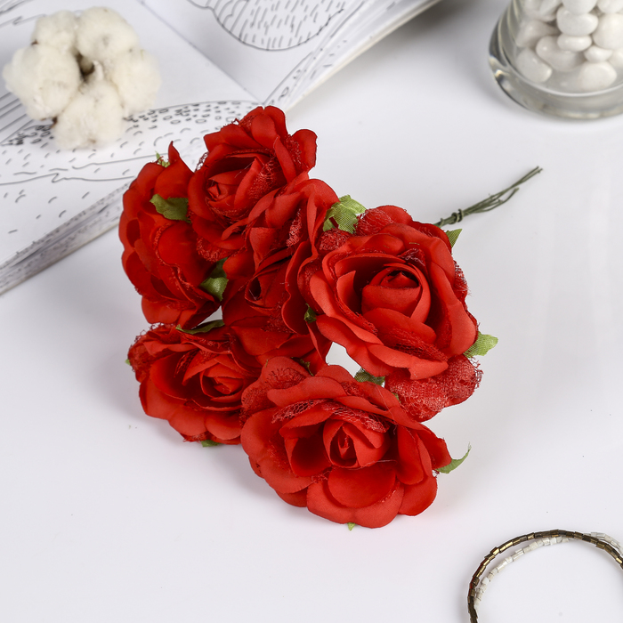 Декор для творчества "Пышные розы" (набор-букет 6 цветков) 16,5 см d=6,5 см МИКС