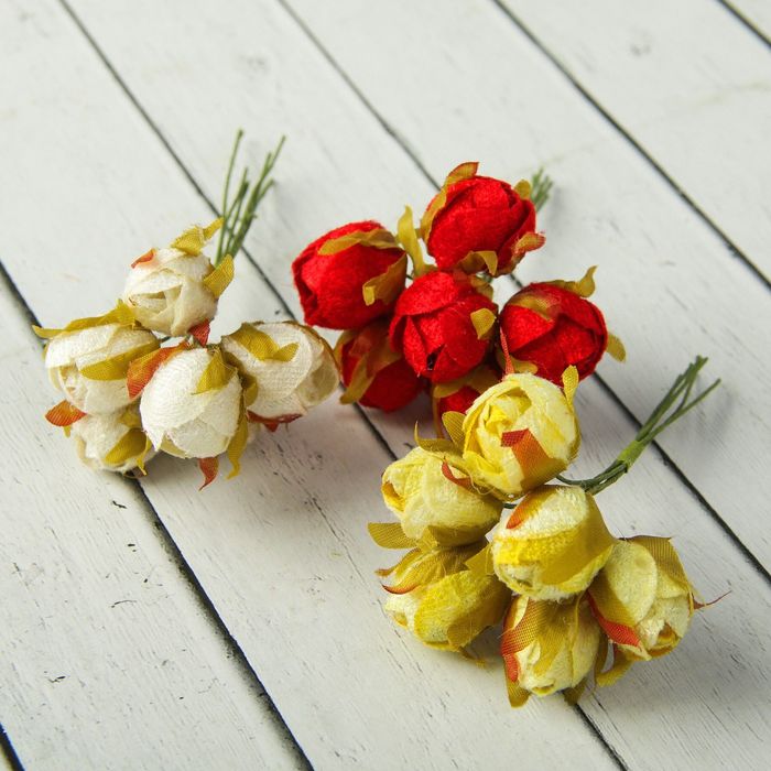 Декор для творчества "Нераскрывшиеся розы" (набор-букет 6 цветков) 10 см d=2 см МИКС