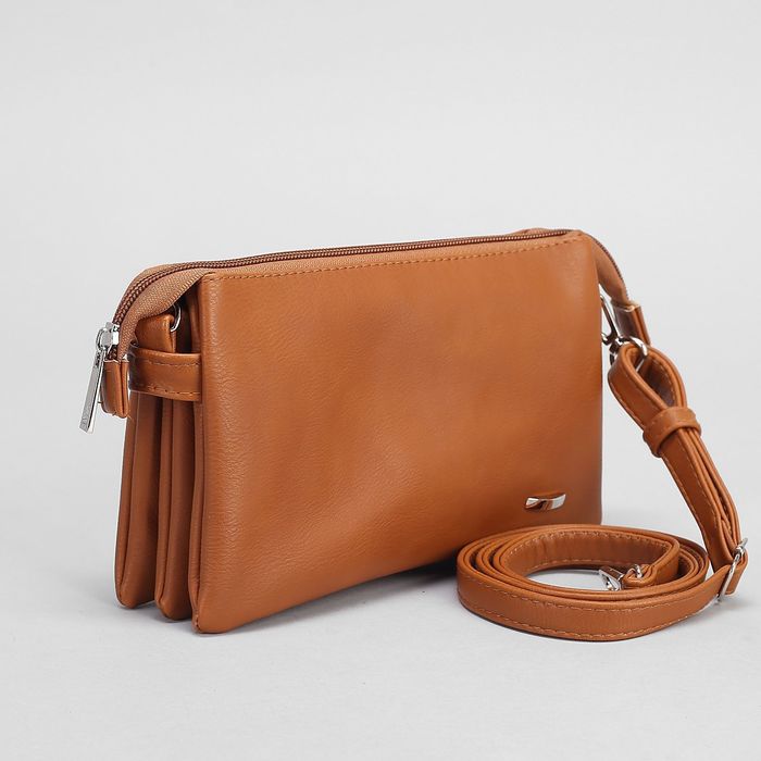 Сумка женская на молнии, 5 отделов, наружный карман, регулируемый ремень, цвет рыжий