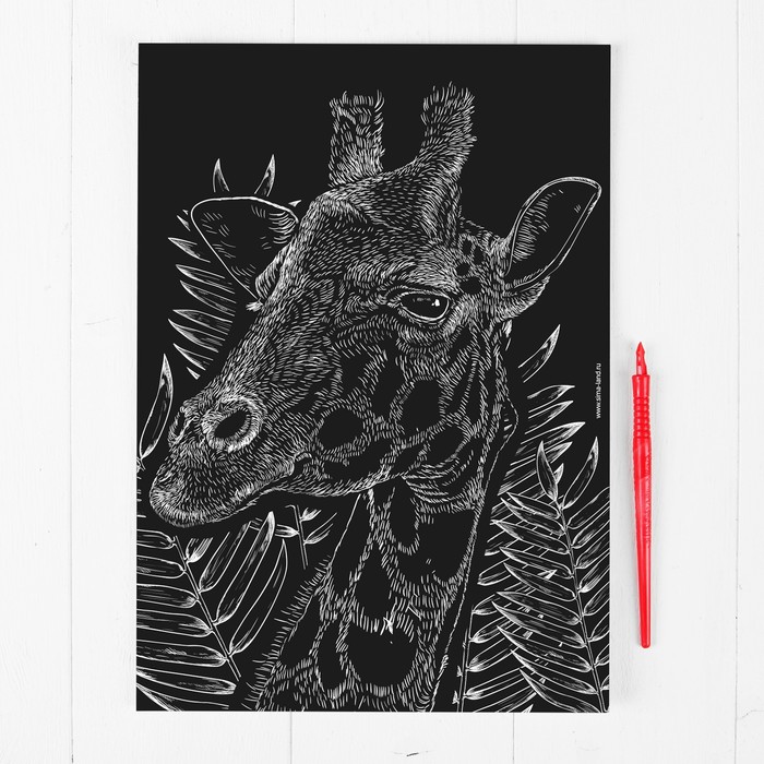 Гравюра "Жираф", металлический эффект "золото", 21 х 30 см