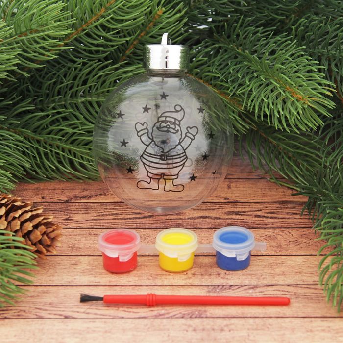 Новогоднее елочное украш под раскр "Шар с Дедом морозом 2" размер шара 8*9,5 см + краски