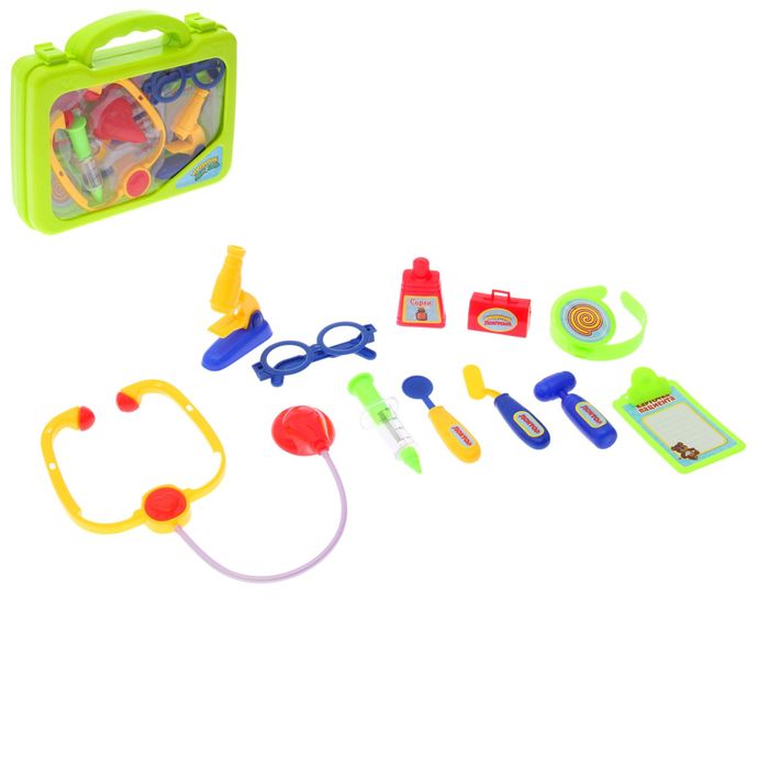 Набор доктора в чемоданчике "Давай лечиться!", 11 предметов, зелёный