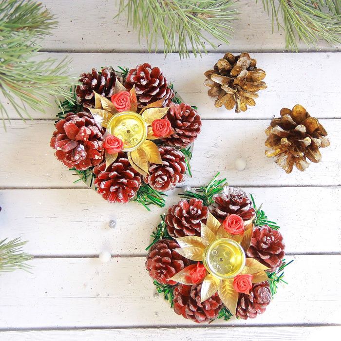 Подсвечник новогодний "Цветочный" (набор 2 шт) d-8 см