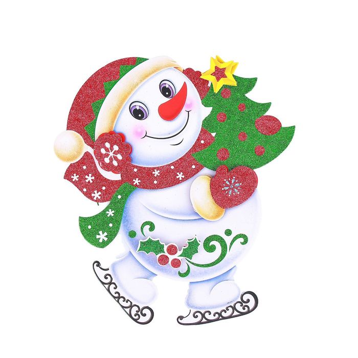 Плакат "Снеговик с ёлкой " блеск 25*29 см