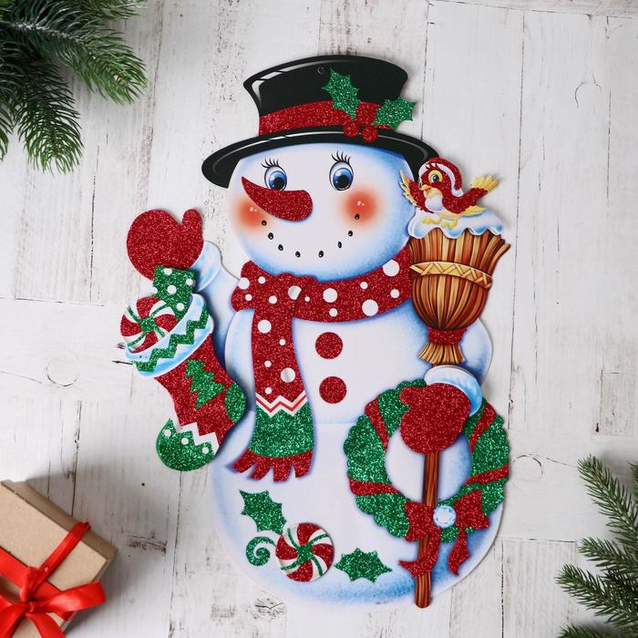 Плакат "Снеговик в красном шарфе" блеск 26*39 см