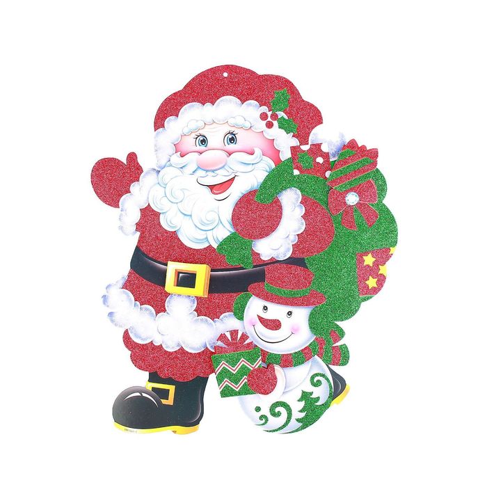 Плакат "Дед Мороз со снеговиком" несут подарки, блеск 33*39 см