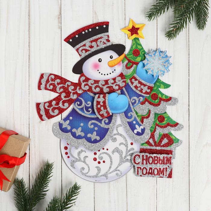 Плакат "Снеговик со снежинкой" 24*27 см