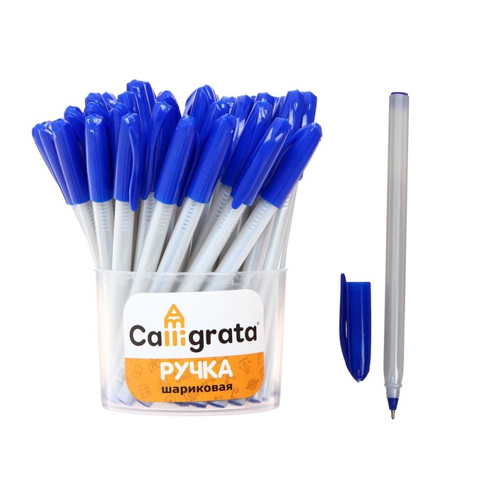 Ручка шариковая 1,0 мм стержень синий, корпус серый треугольный