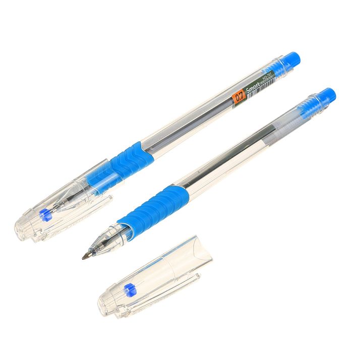 Ручка шариковая 0,7мм стержень синий корпус прозрачный с резиновым держателем