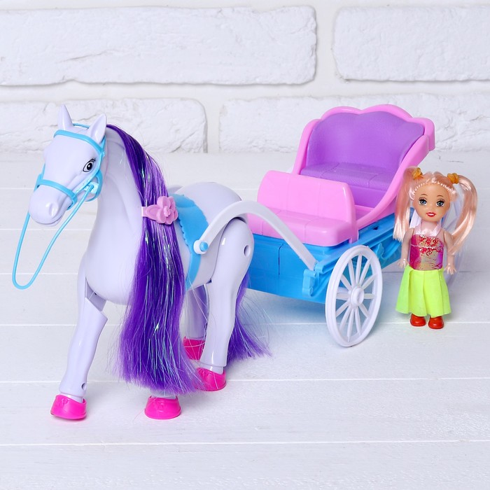 Карета для кукол "Сказка" с куклой малышкой, лошадка ходит, звуковые эффекты, МИКС