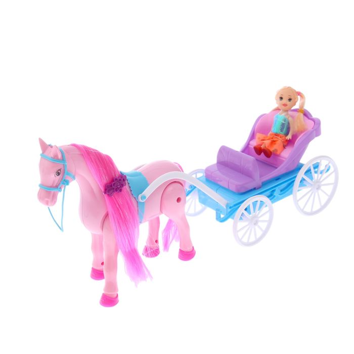 Карета для кукол "Сказка" с куклой малышкой, лошадка ходит, звуковые эффекты, МИКС