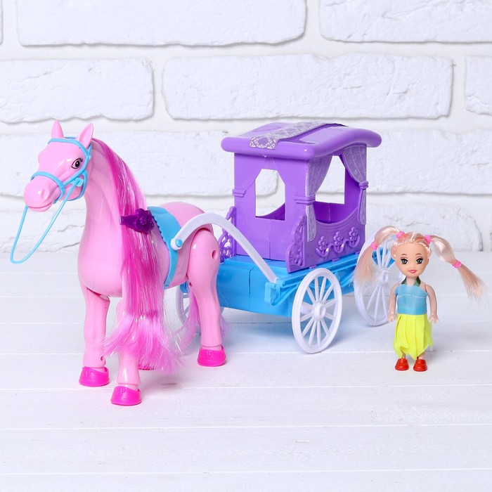 Карета для кукол "Сказка" с куклой малышкой, лошадка ходит, звуковые эффекты, МИКС
