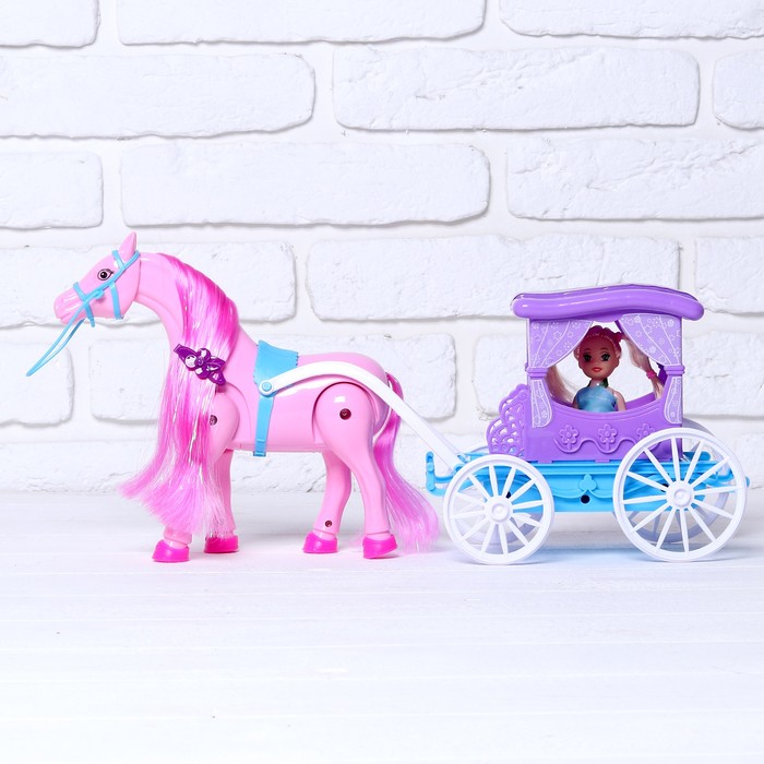 Карета для кукол "Сказка" с куклой малышкой, лошадка ходит, звуковые эффекты, МИКС