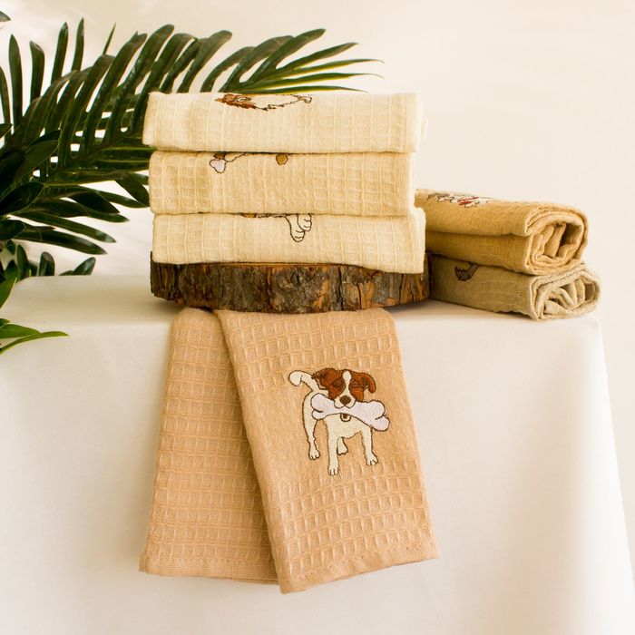 Набор салфеток вафель.в короб. 30х50 6 шт. PREMIUM DOGS, коричневый хл.100%