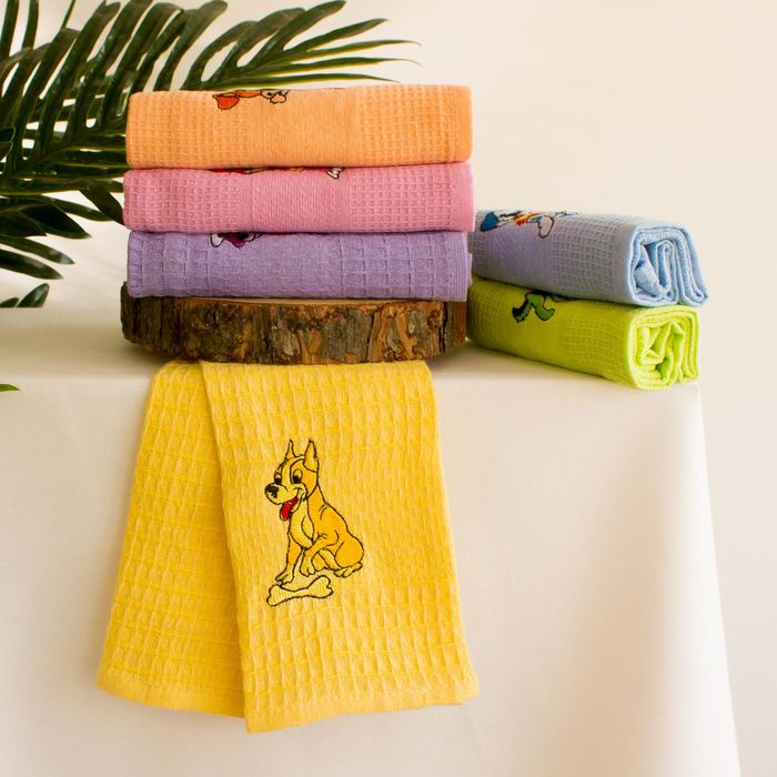 Набор салфеток вафель.в короб. 30х50 6 шт. PREMIUM DOGS, цветной хл.100%