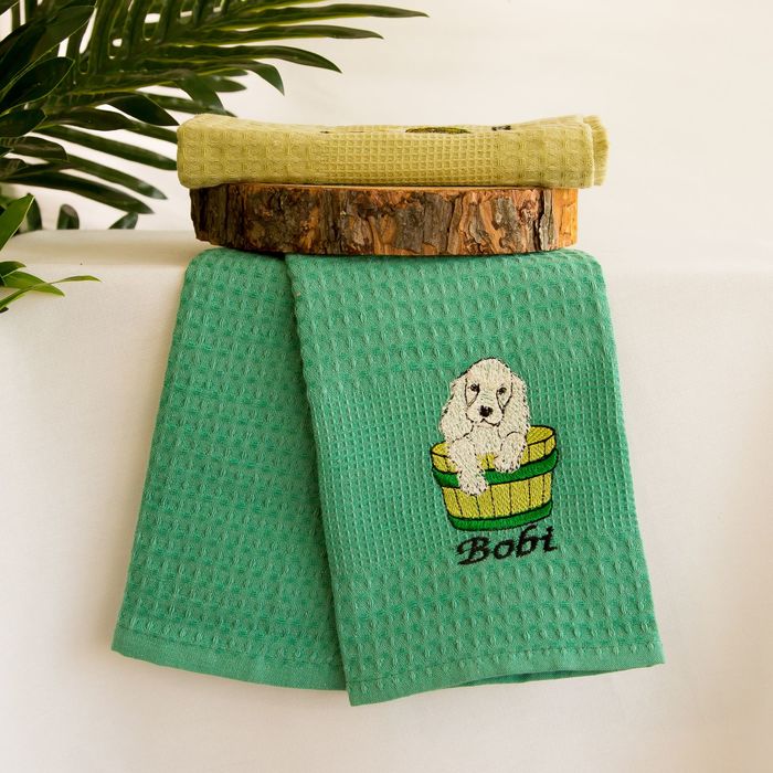 Набор салфеток вафель.в короб. 40х60 2 шт. HAPPY DOGS, зеленый хл.100%