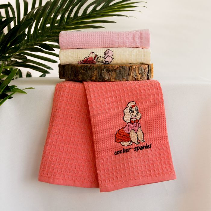 Набор салфеток вафель.в короб. 40х60 3 шт. LUCKY DOGS, розовый хл.100%