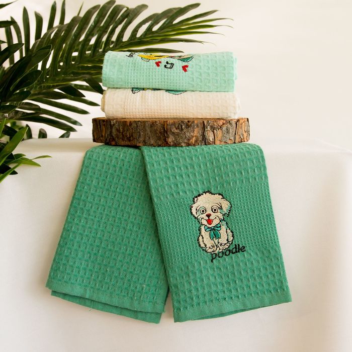 Набор салфеток вафель.в короб. 40х60 3 шт. LUCKY DOGS, зеленый хл.100%