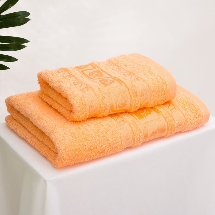 Полотенце TWO DOLPHINS махр. жаккард 70х140 YAPRAK светло-жёлтый хл.460г/м