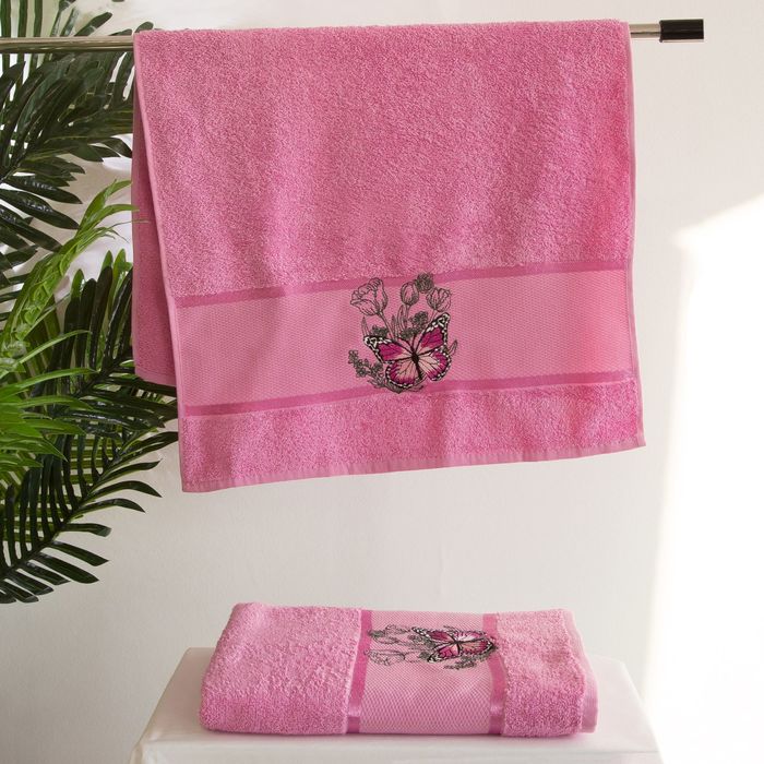 Комплект полотенец MERZUKA махр.в кор 50*80/70*130 2шт BUTTERFLY лиловый хл.460г/м
