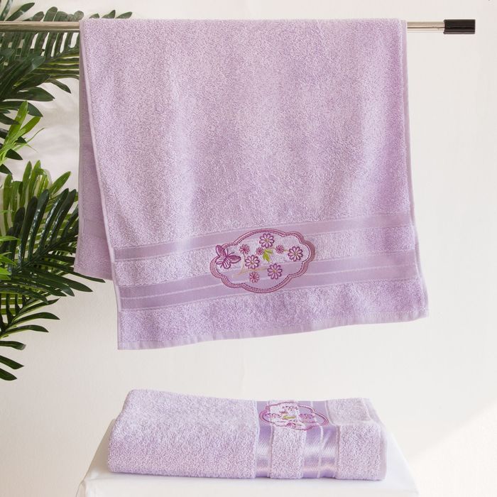 Комплект полотенец TWO DOLPHINS махр.в кор 50x90/70х140 2шт ROMANTIC STYLES лил. хл.460г/м