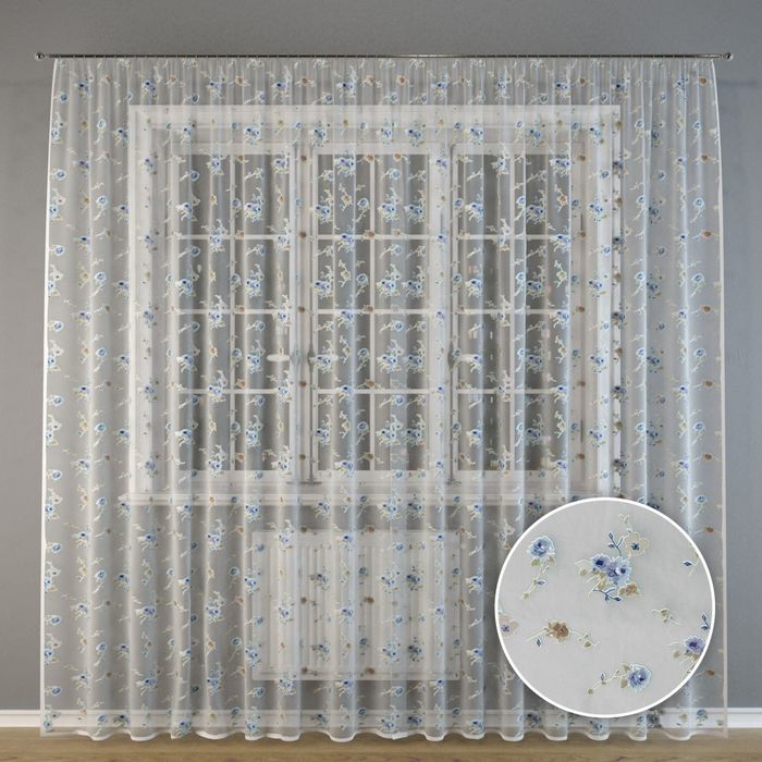 Тюль "Синие цветы", 300x275 см, п/э