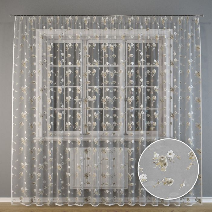 Тюль "Коричневые цветы", 300x275 см, п/э