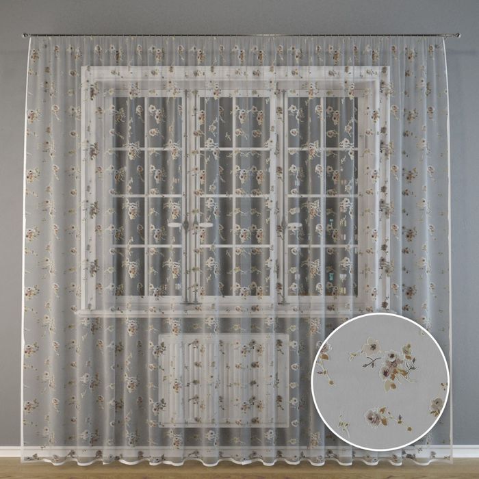 Тюль "Бежевые цветы", 300x275 см, п/э